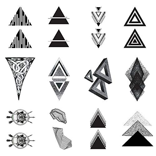 SanerLian Black Triangle Geometry 3D Temporary Tattoo Sticker Rome Waterproof Adult Men Women Hand Arm Neck Shoulder Body Art 10.5X6cm Set of 12 (SF059)