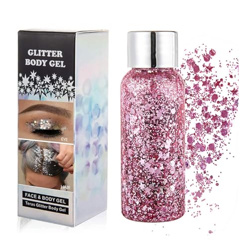 GL-Turelifes Lentejuelas de sirena con purpurina líquida, sombra de ojos, gel para el cuerpo, festival, purpurina, cosméticos, para el pelo, maquillaje de larga duración, brillo de 30 g (03# rosa)