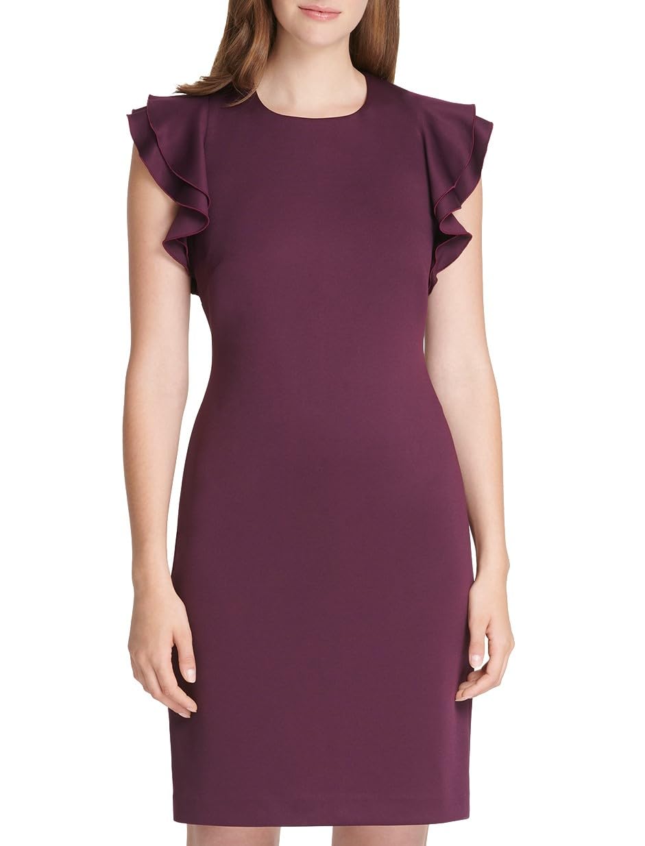 Tommy Hilfiger Women's Sleeveless Ruffle Hem Jewel Neck Crepe Sheath Mini Dress