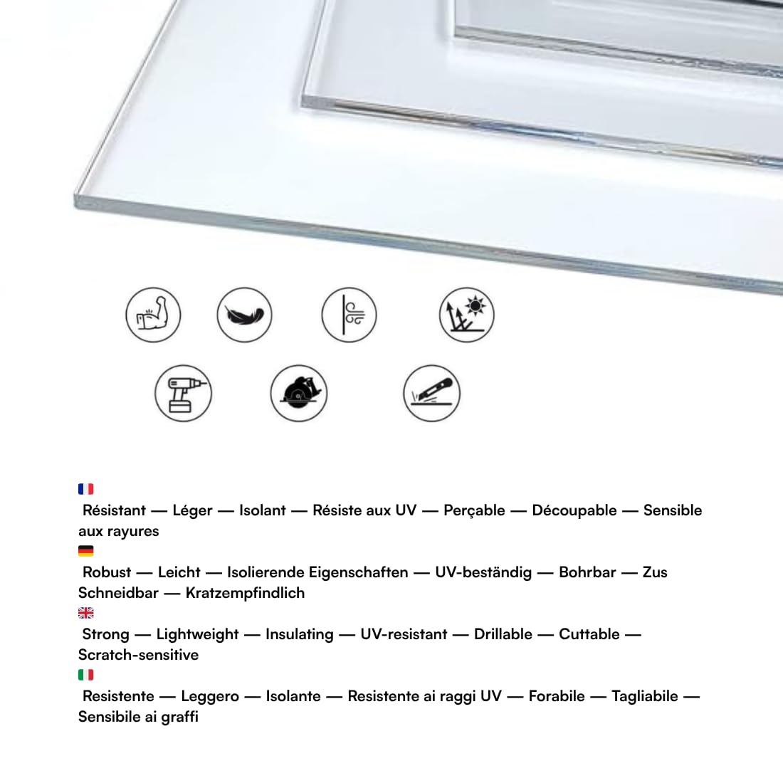 Signalétique.biz France - Plexiglas, Farbe 3 mm, Acrylglas, rotes Plexi, blau, Plexi grau, Kunstglas, extrudiertes Plexiglas - 600 x 600 mm