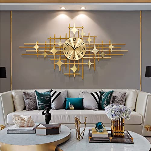 fikujap Wall clocks Metal Art Metal Wall clock, 100cm Gold Modern Design Wall Clock For the Creative Silenting Silent Wall Clock Decoration Interieur -120x60cm
