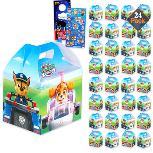 Paw Patrol Treat Boxes Set for Celebrations - Bundle with 24 Favor Boxes for Birthdays, Prizes, Plus Stickers, More | Paw Patrol Party Favors for Boys, Girls