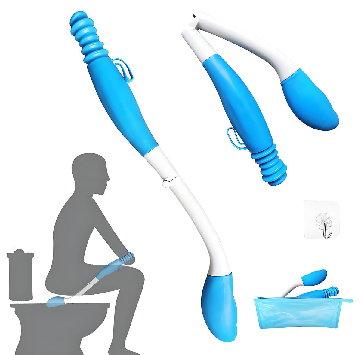 Foldable Butt Wiper Tool - Toilet Aids for Wiping Bottom Buddy Wiper Self Wipe Assist Wand - Daily Living Bathroom Aids for Limited Mobility