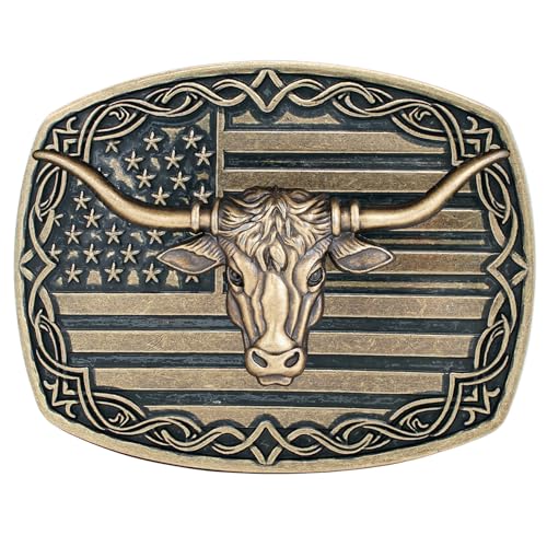 Image of Cowboy Belt Buckle for Men Western Cowgirl Rodeo Longhorn Bull Belt Buckles