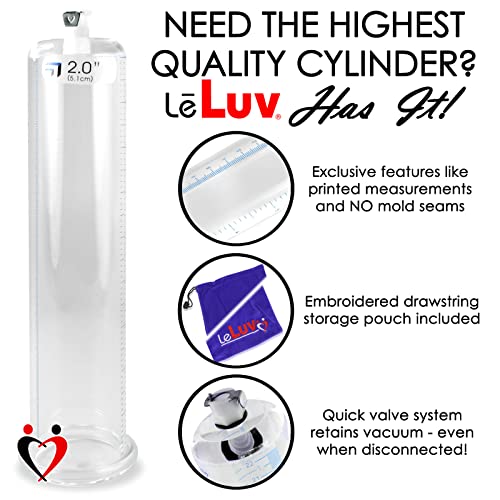 Leluv Vacuum Cylinder For Enhancement Pumps Seamless Untapered Clear Acrylic With Measurement Marks And Locking Fitting 2.125 Inch X 9 Inch #TOP2
