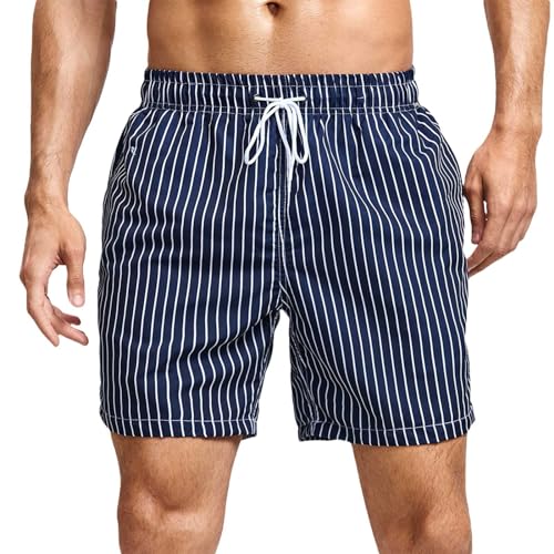 Mens Pinstripe Swimming Trunks with Compression Liner 5" Stretch Hawaiian Beach Shorts Quick Dry Summer Board Shorts4