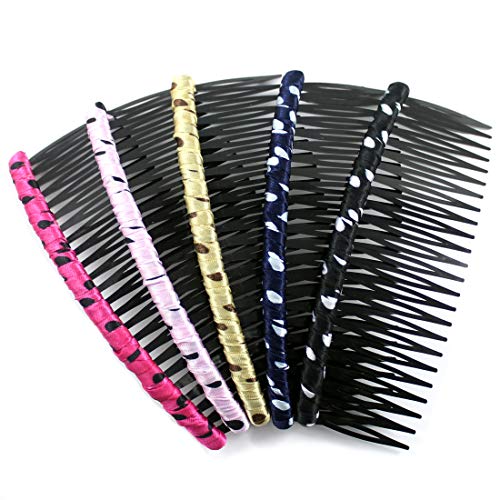 5Pcs Hair Combs for Women 24 Teeth Large Winding Hair Side Comb Clips Bridal Hair Combs Accessory (5 Colors, Polka Dot)