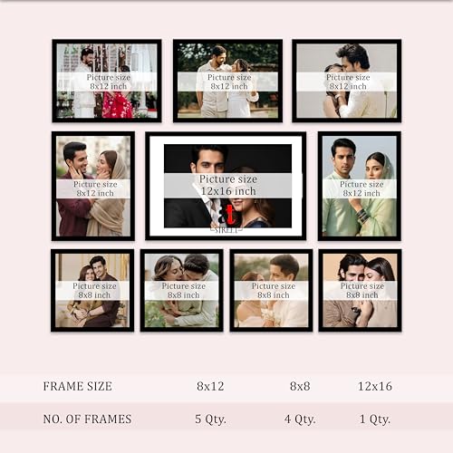 Image of Art Street Photo Frame Set of 10 Black Wall Decor Collage Display Hanging Family Picture Frames Gallery Collection Decor Items Wall Mount Frames Birthday Anniversary, 8x8, 8x12 and 12x16 In