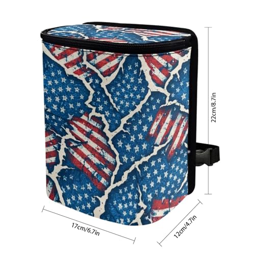 Image of Talayituse Vintage American Flag Paper Print Car Trash Bin, Large Size Auto Trash Can Adjustable Portable Garbage Can with Lid, Vehicle Hanging Bag for Headrest Front Back Seat 4th of July Decor