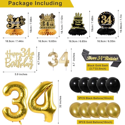 Image of 34th Birthday Decorations for Men, Black Gold 34th Party Decorations