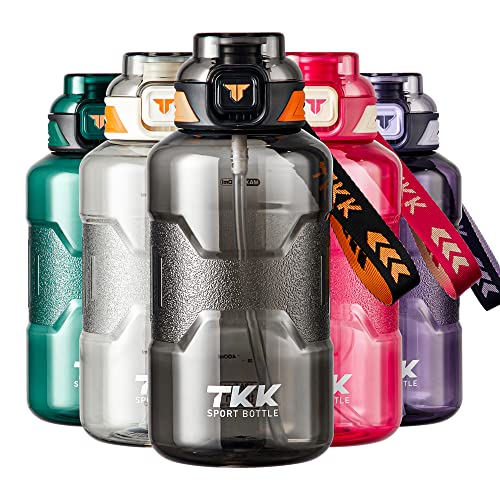 Tkk 50Oz Sport Water Bottle Half Gallon Water Bottle Jug With Straw Large Capacity Plastic Water Bottle Dishwasher Safe 50 Oz Water Bottle Jug Bpa Free Tritan For Gym Yoga Travel Camping Outdoor Black #TOP11