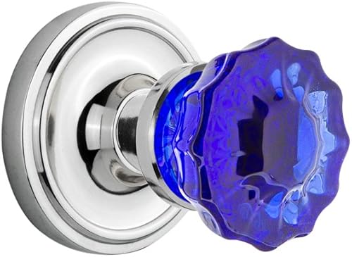 Nostalgic Warehouse 720157 Classic Rosette Passage - Pomo para puerta de cristal cobalto (latón antiguo), 724081