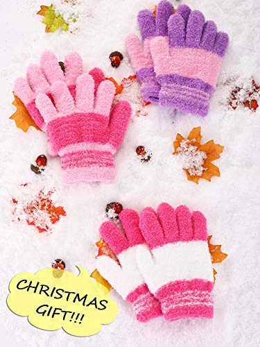 EBOOT 3 Pairs Kids Winter Knit Gloves Stretchy Full Finger Fluffy Mittens for Toddler Boys Girls 1-11 Years3