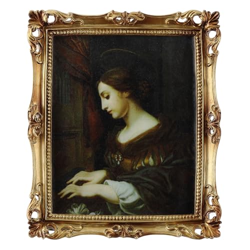 Image of Wonderjune 7x9 Inch Vintage Gold Picture Frame, Carved Resin Antique Ornate Frame for Tabletop or Wall Hanging Display, Victorian Baroque Home Decor(Rectangle)