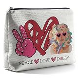 CLHHM Pink Dolly Design Makeup Bag Peace and Love Cosmetic Pouch for Women Music Lovers Moms Sisters Inspirational Birthday Gift for Her BFF Coworker