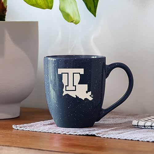 Image of Rico Industries NCAA Louisiana Tech Bulldogs Navy Blue Personalized 16 oz Team Color Laser Engraved Speckled Ceramic Coffee Mug