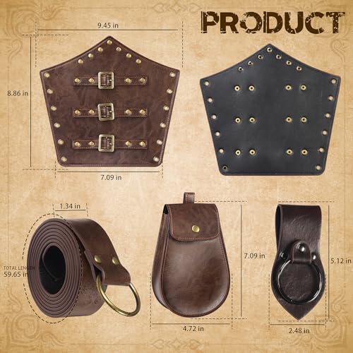 5 PCS Renaissance Accessories Ren Faire Viking Belt Medieval Waist Belt Pouch Leather Arm Bracers and Medieval Sword Holder for Renaissance Cosplay2