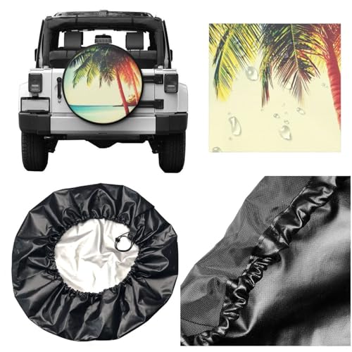 Image of Beach with Palm Trees Spare Tire Cover-Cute Funny Waterproof Universal Spare Wheel Tire Covers Fit for Rv SUV Truck Camper Travel Trailer Accessories,16 inch