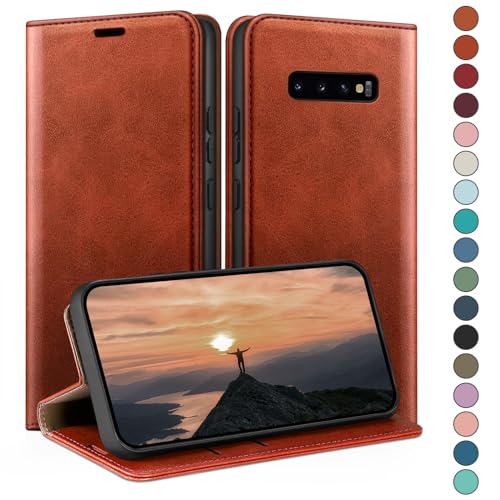 Coque Samsung S10 avec RFID Blocage Case à Rabat Cuir Premium Orange