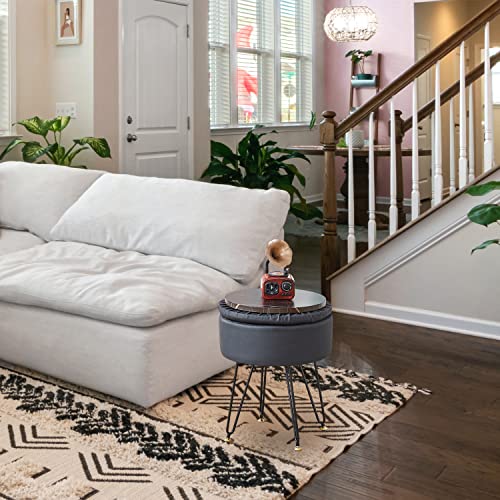 Image of Cpintltr Faux Leather Storage Ottoman Round Footrest Stool Multifunctional Upholstered Ottoman with Metal Legs Modern Vanity Stools Tray Top Coffee Table Suitable for Living Room Bedroom Black