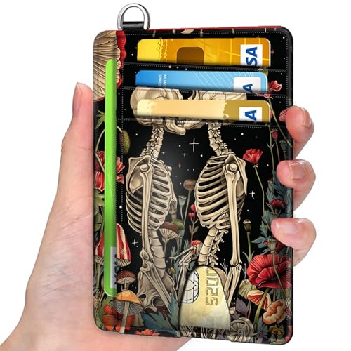 Slim Minimalist Front Pocket RFID Blocking Wallet for Men&Womem, Keep Your Credit Cards and Personal Information Safe, Security Pockets for Business Card Holde, Flower Skull Couple2