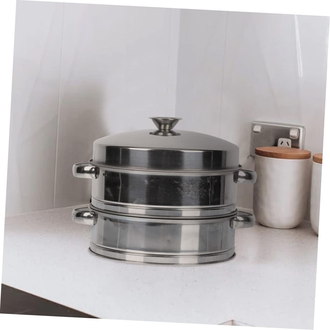 Alipis Vaporera de Cocina de Acero Inoxidable, 2 Niveles, con Tapa, para Verduras y Bollos al Vapor, Práctica para Hotel y Cocina