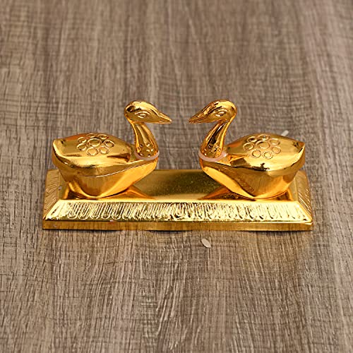 Image of JAIPUR ACE Metal Brass Swan kumkum Box | Puja | Roli | Chawal | Chandan | Haldi | Sindoor | Turmeric | Dabbi | Dibbi | Dhani | Dani Lid Holder - Duck Swan kumkum (Golden, 6 X 11 X 6 cm)