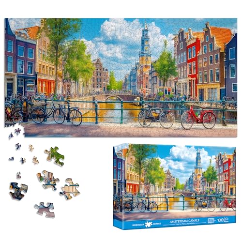 Bimkole Canal De ámsterdam Rompecabezas para Adultos De 1000 Piezas, Arquitectura Rompecabezas De Papel De 1000 Piezas, Un Divertido Y Desafiante para Decorar Toda La Familia, 80 X 41 cm