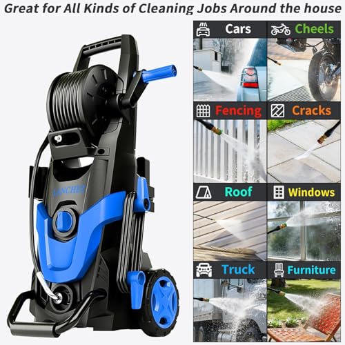 Image of 2026Upgraded Pressure Washer 4800PSI w /4 Quick Connect Nozzles, Inlet Hose & Filter&500ML Soap Tank, High Cleaning Machine for Cars /Fences /Driveways /Patios /Home Cleaning,Blue