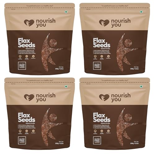 Image of Nourish You Raw Flaxseeds 600g | Alsi Seed | Rich in Fiber and Omega-3 | Detox | Healthy food | Certified & Gluten Free | Flaxseed for Hair Growth |Source of Iron & Dietary Fibre | Rich in Protein - Pack of 4 (600g)
