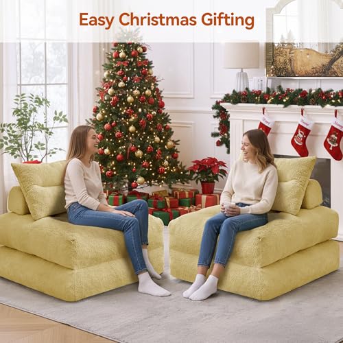 Image of MONVANE 3-in-1 Folding Sofa Bed, Convertible Sleeper Chair Bed, Yellow