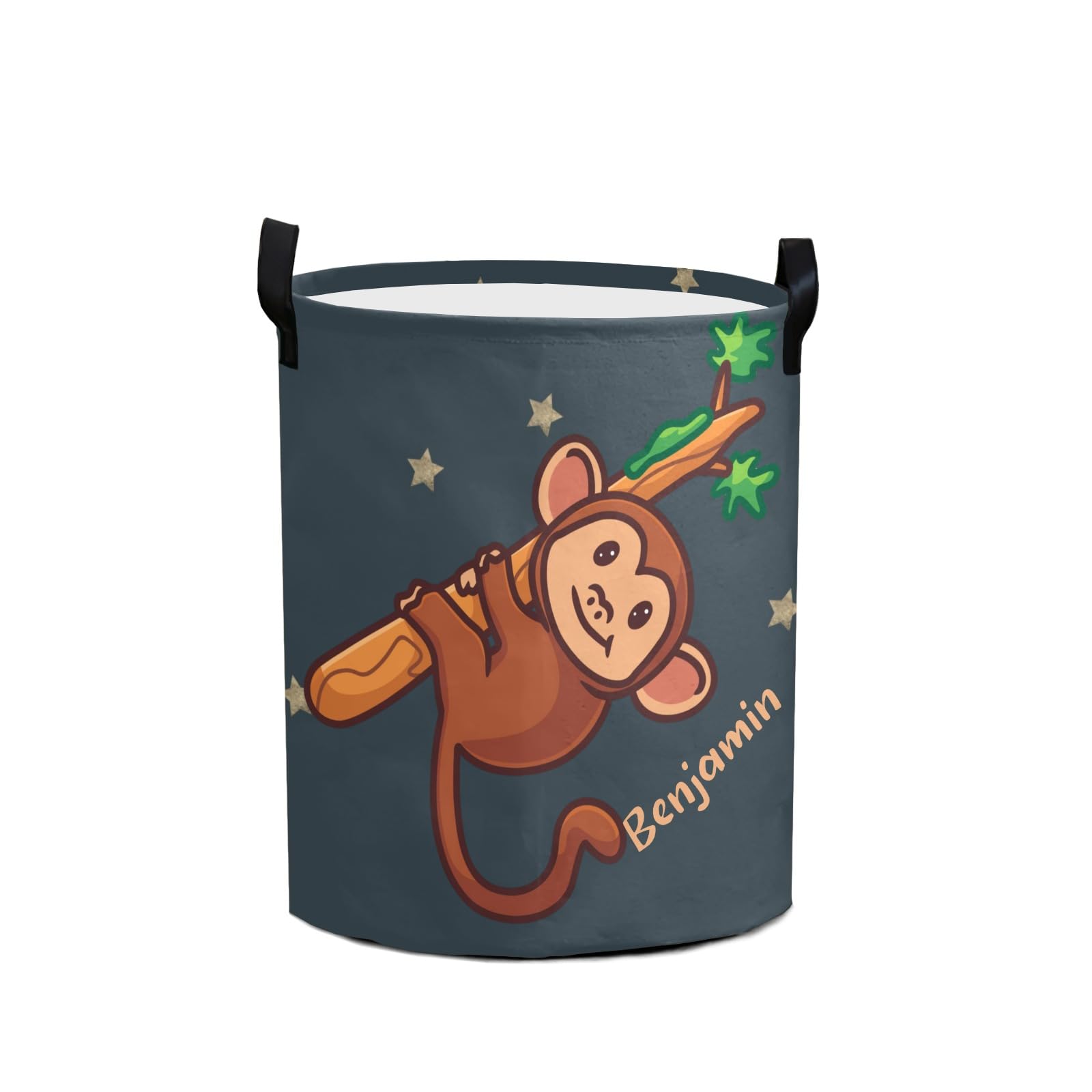 Monkey with Star Personalized Laundry Basket,Custom Name Collapsible Waterproof Laundry Hamper Storage Bins with Handle for Clothes,Toys Nursery