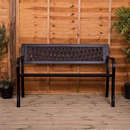 Home Discount Garden Vida Steel Garden Bench, Lattice Style Design 3 Seater Outdoor Furniture Seating Park Patio Seat