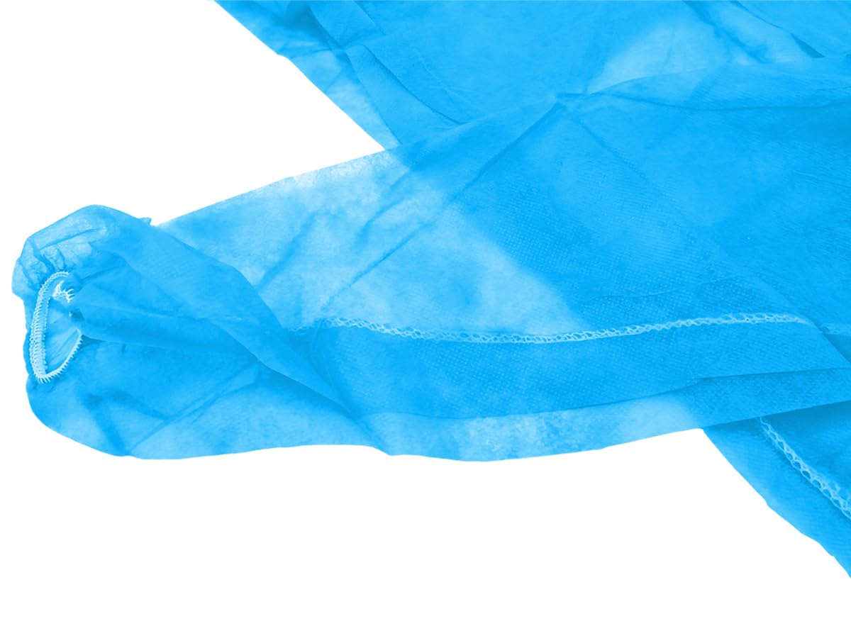Camice Monouso in TNT 120x155 cm Blu 100 Pezzi – Camice Visitatore con Lacci e Polsini Elastici