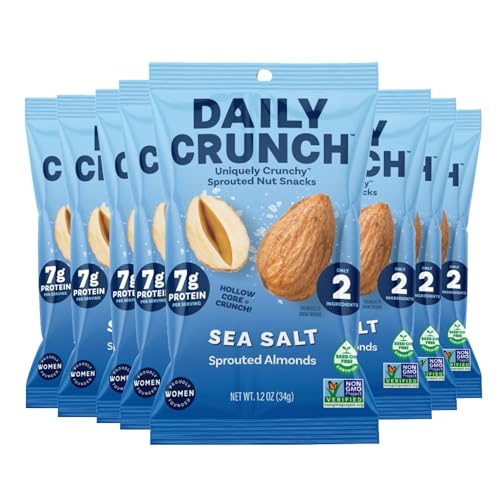 Image of Daily Crunch Sprouted Almonds, 1.2 Ounce Mini, On-The-Go Bags, Sprouted and Dehydrated for a Unique Crunch, Keto Friendly, Non-GMO 1.2 Ounce (8 Pack, Sea Salt)