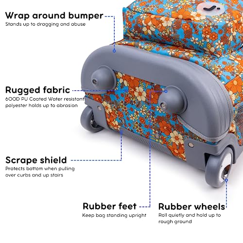 J World New York Sundance Rolling Backpack Girl Boy Roller Bookbag, Retro Bloom, 20 Inch4