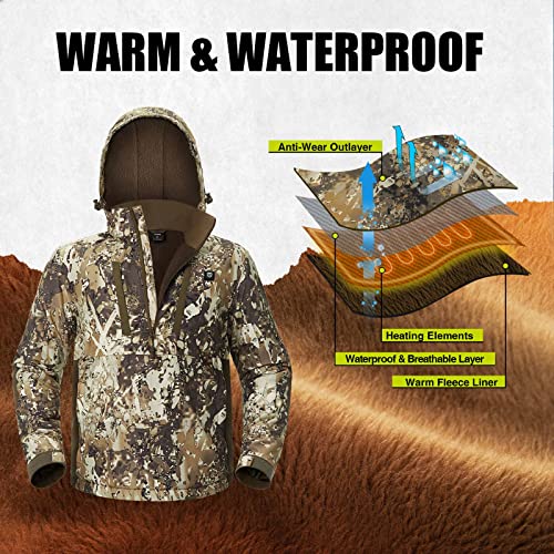 TIDEWE Men's Heated Jacket with Battery Pack, Coral-Fleece Lining, Waterproof 1/2 Zip Jacket for Hunting(Camo,S-XXXL)4