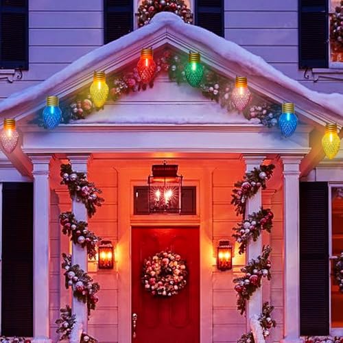 Giant Outdoor Christmas Lights, 16Ft Jumbo Christmas String Lights with 10 Large Strawberry Multicolored Bulbs, Connectable Outdoor Xmas Decorations Lights for Roof Patio Porch Garden Holiday Decor
