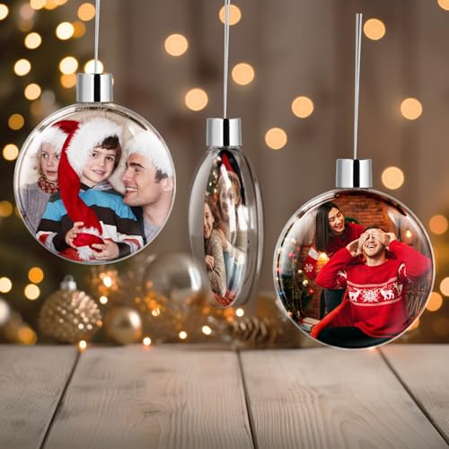 Bola Navidad Personalizada con Foto, Adornos Navidad Personalizados 2 Caras Adornos Arbol Navidad Decoración 2024 Navideña Fotos Personalizados Regalo para Casa Amigos, Familiares, Pareja