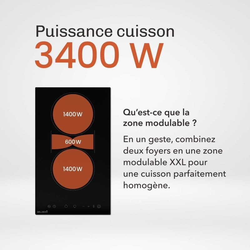 BELDEKO Plaque Vitrocéramique 2 Feux Flex 3400W - Marque Française