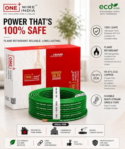 Image of 4 SQMM | Green | 90 meter | PVC Insulated Industrial Multistrand CCA Copper Wire | High Purity Copper | Triple Layer Protection | FR Rated | Heavy Duty Electrical Cable | 10 Guage