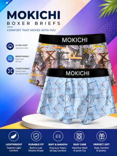 Image of Men's Printed Trunks, Pack of 2 | Abstract Geometric Design | Stretchable Elastic Waistband | Comfortable Regular Fit Underwear