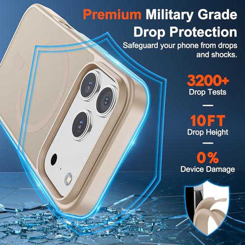 Image of SUPFINE Magnetic for iPhone 17 Pro Case (Compatible with MagSafe)(Military Grade Drop Protection) Translucent Matte Shockproof with Anti-Fingerprint Phone Cover,Desert Gold