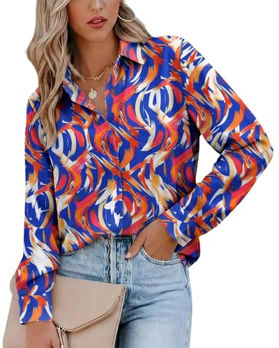 Image of Magritta Women's Shirts Fashion Casual Loose Fit Long Sleeve Button Down Lightweight Collared Blouse Tops
