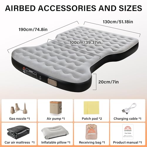 Image of Coverado Car Air Mattress for Tesla Model Y, Self Inflating Car Sleeping Pad with Wireless Air Pump, 7 inch Thickened Tesla Model Y Mattress, Comfort Flocking Camping Bed, Model Y Accessories 2025-2021