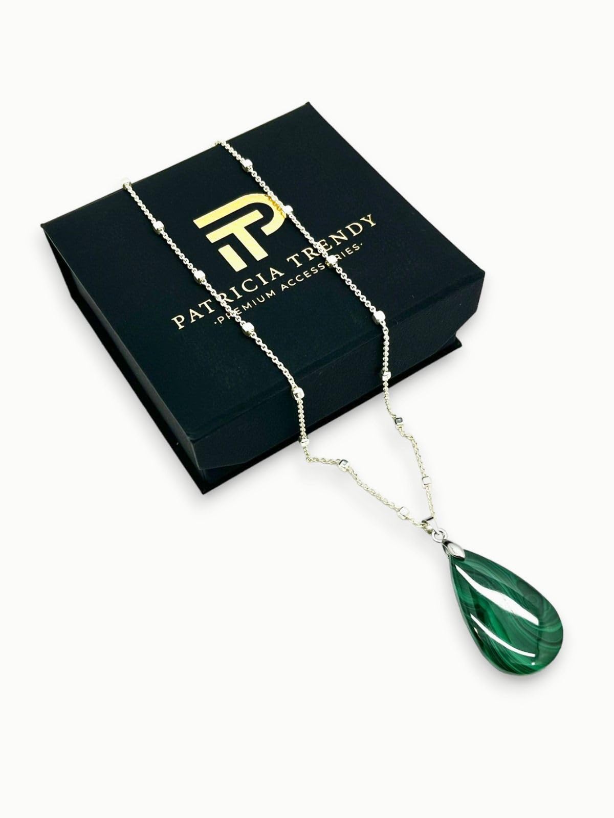 Collar para mujer plata de Ley 925 con colgante gota de agua lagrima - Piedras semipreciosas naturales malaquita curativas y energeticas - Amuletos para la buena suerte