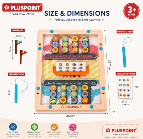 Image of PLUSPOINT Battle Slide Puzzle Game - Magnetic Maze Board Game for Kids, Fine Motor Skill Sorting & Matching Montessori Learning Toy for Boys & Girls