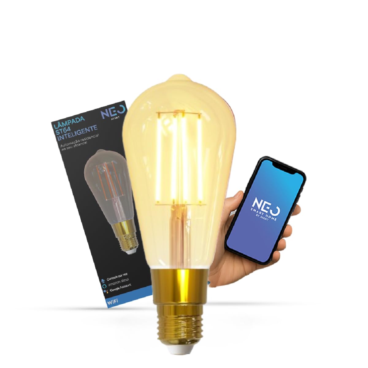 Lâmpada LED Filamento Smart ST64 6W E27 Luz Amarela 1800K/2700K