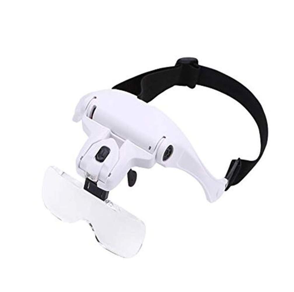 Kopfbandlupe mit 2 LED-Leuchten – Lesebrille mit Kopfhalterung, 5 austauschbare Linsen (1,0X, 1,5X, 2,0X, 2,5X),