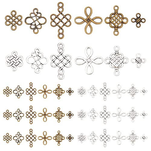 PH PandaHall 96pcs Breloques Noeud Celtique, 12 Styles Pendentifs Noeud Chinois Breloques de Connecteur en Alliage de Style Tibatan pour Bricolage Artisanat...